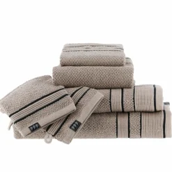 Serviette de bain coton (90 x 150 cm) Black Line Gris ficelle / noir