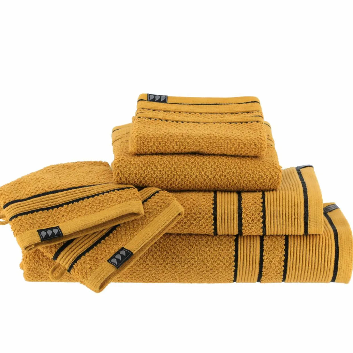 Serviette de bain coton (90 x 150 cm) Black Line Jaune ocre / noir