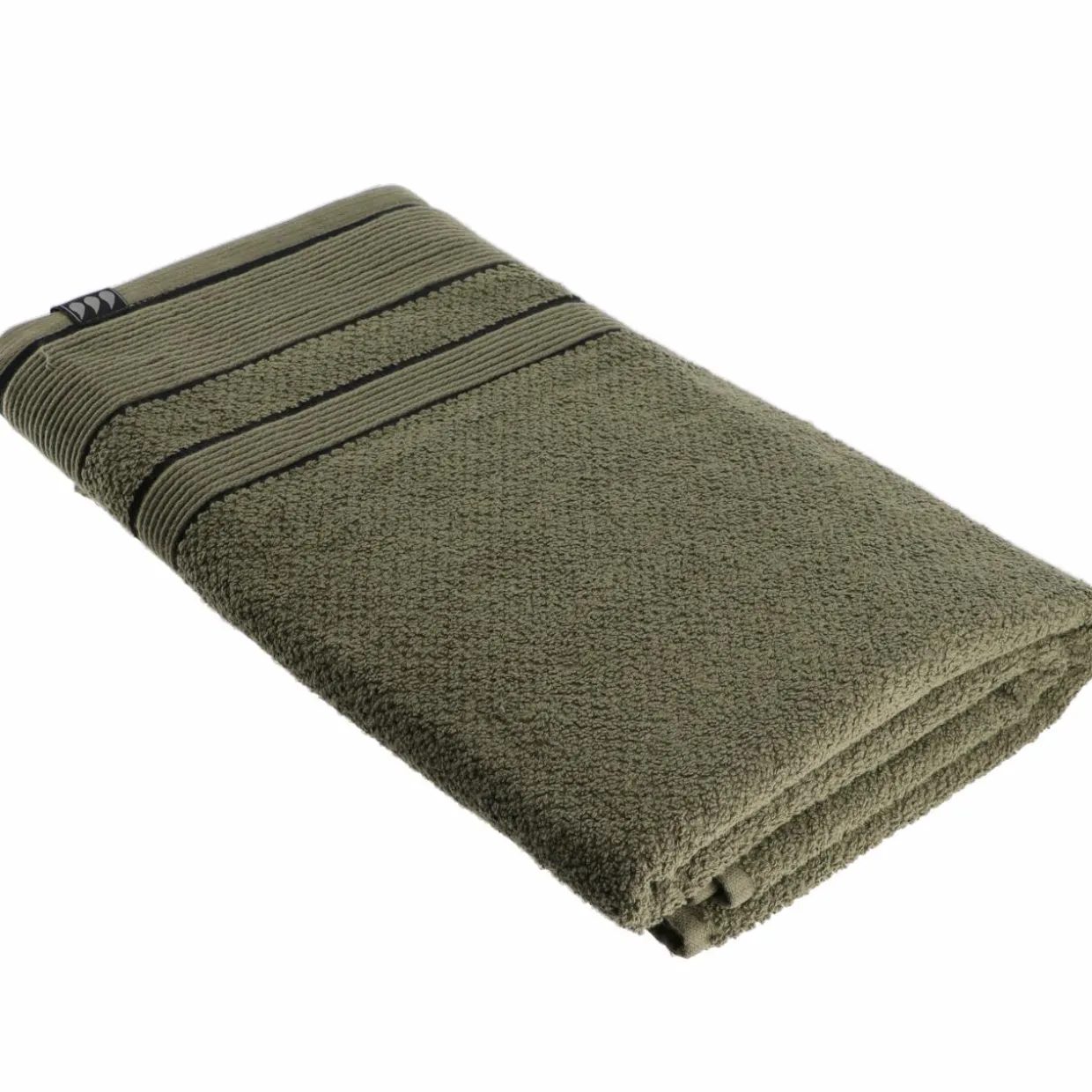 Serviette de bain coton (90 x 150 cm) Black Line Vert kaki / noir