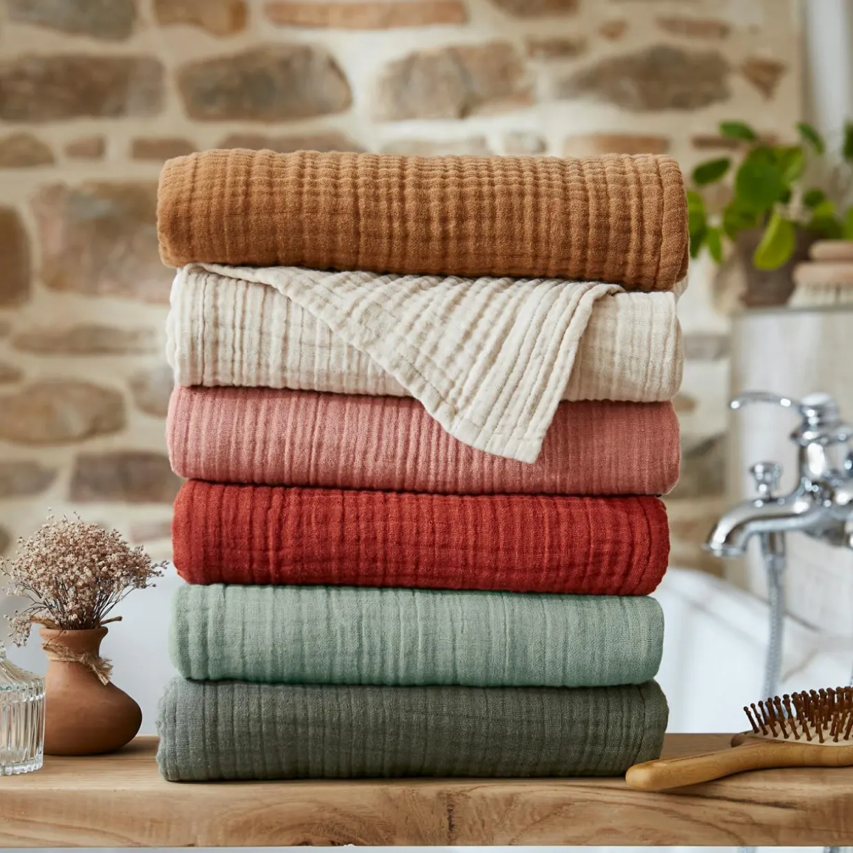 Serviette de bain gaze de coton (30 x 50 cm) Gaïa Terracotta