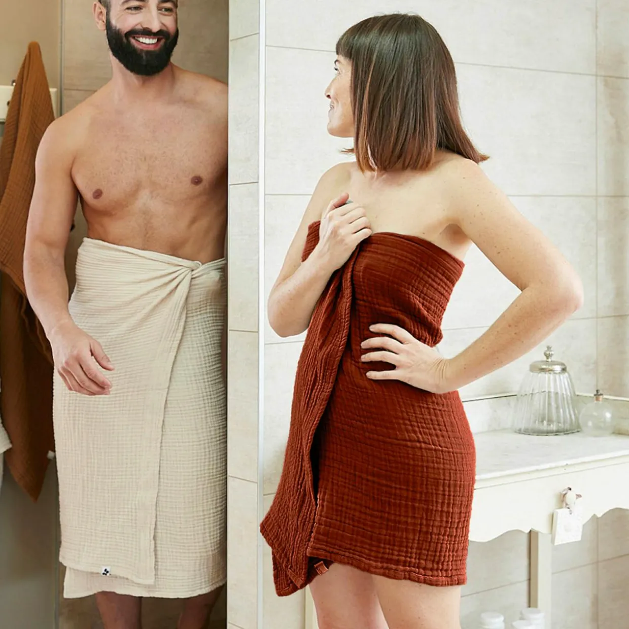 Serviette de bain gaze de coton (30 x 50 cm) Gaïa Terracotta