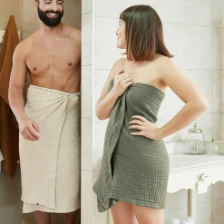 Serviette de bain gaze de coton (70 x 130 cm) Gaïa Vert romarin