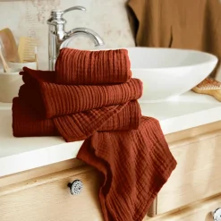 Serviette de bain gaze de coton (70 x 130 cm) Gaïa Terracotta