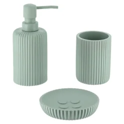 Set d'accessoires salle de bain résine Strié Vert eucalyptus