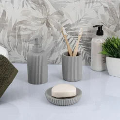 Set d'accessoires salle de bain résine Strié Gris clair