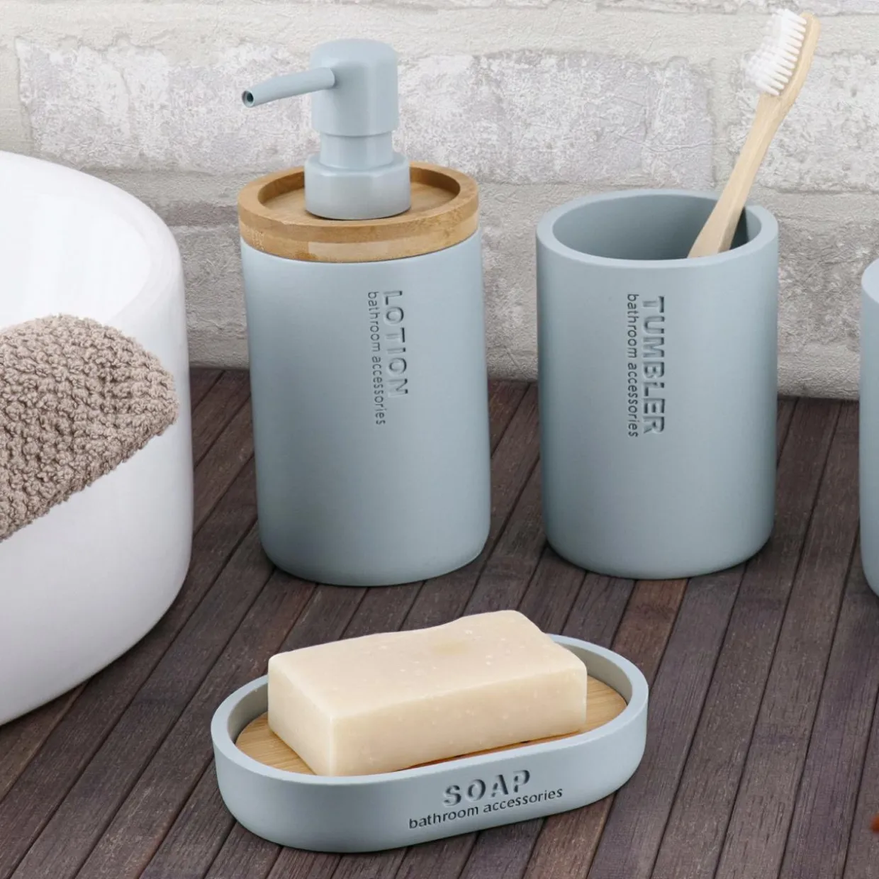 Set d'accessoires salle de bain Purebamboo Bleu clair