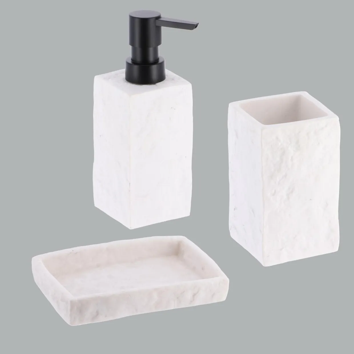 Set d'accessoires salle de bain Effet Pierre Blanc