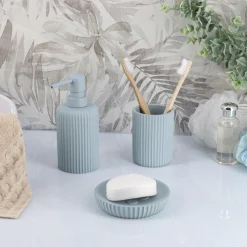 Set d'accessoires salle de bain résine Strié Bleu clair