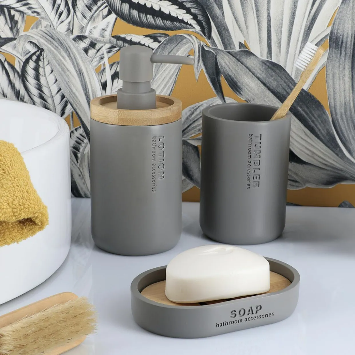 Set d'accessoires salle de bain Purebamboo Gris