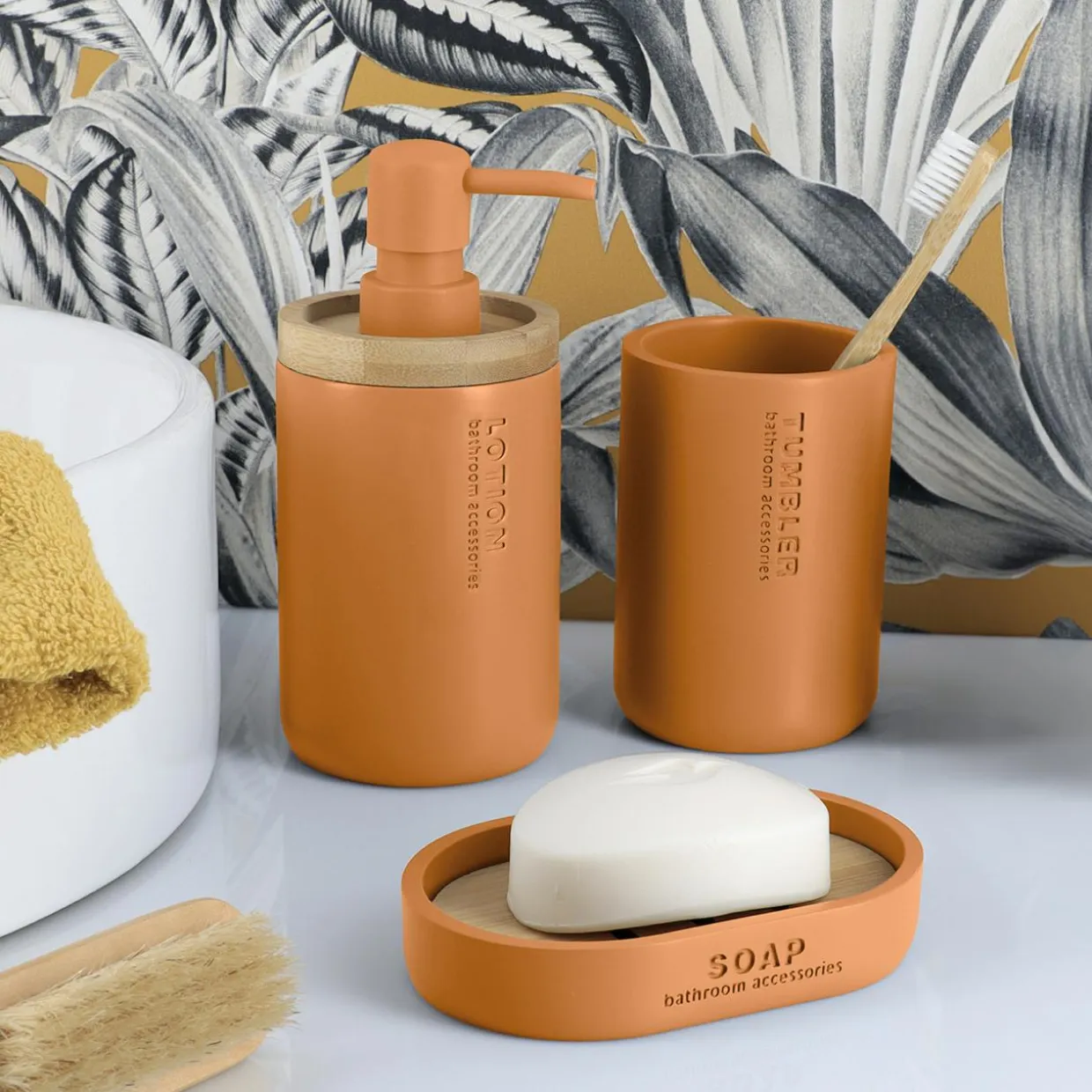 Set d'accessoires salle de bain Purebamboo Jaune moutarde