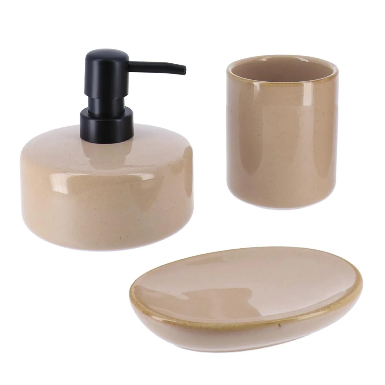 Set d'accessoires salle de bain grès laqué Season color Beige
