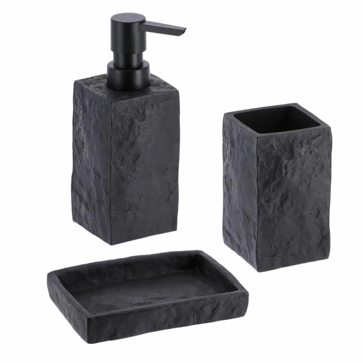 Set d'accessoires salle de bain Effet Pierre Noir