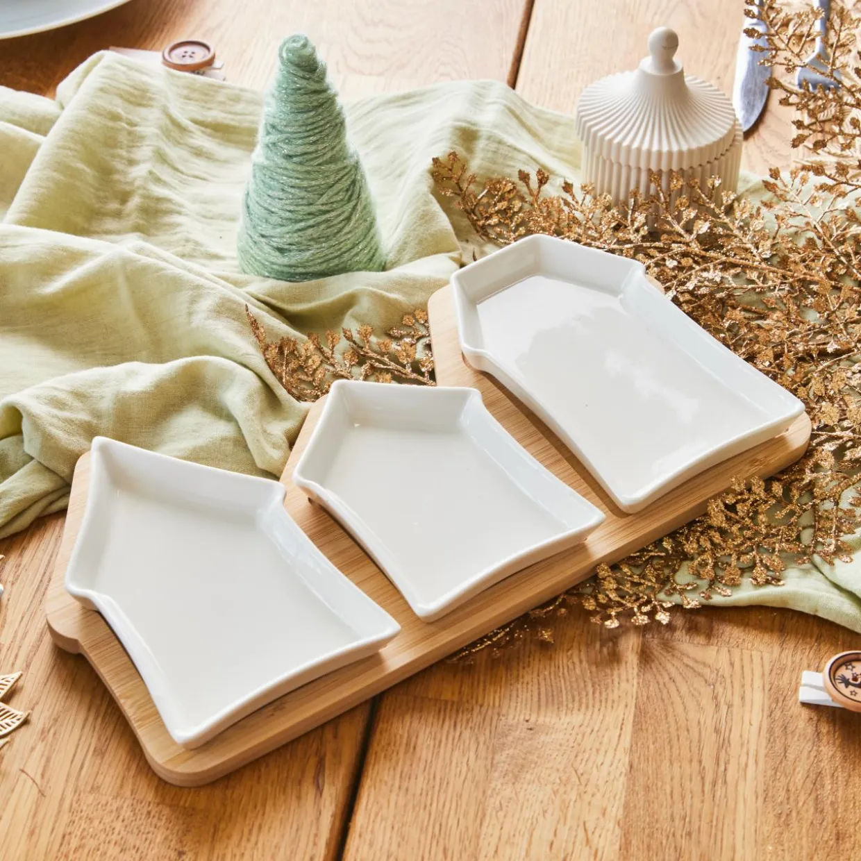 Set à tapas 3 assiettes (17 x 33 cm) Maisonnettes Blanches