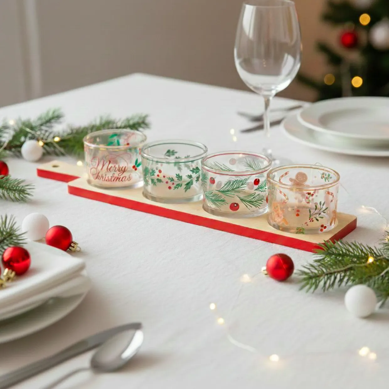 Set à tapas 4 bols plateau bambou (8,5 x 36 cm) Christmas time Multicolore