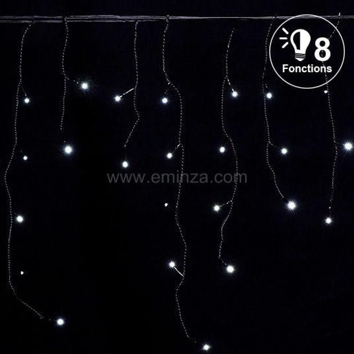 Stalactite lumineuse 7,50 m 175 LED câble noir Blanc froid