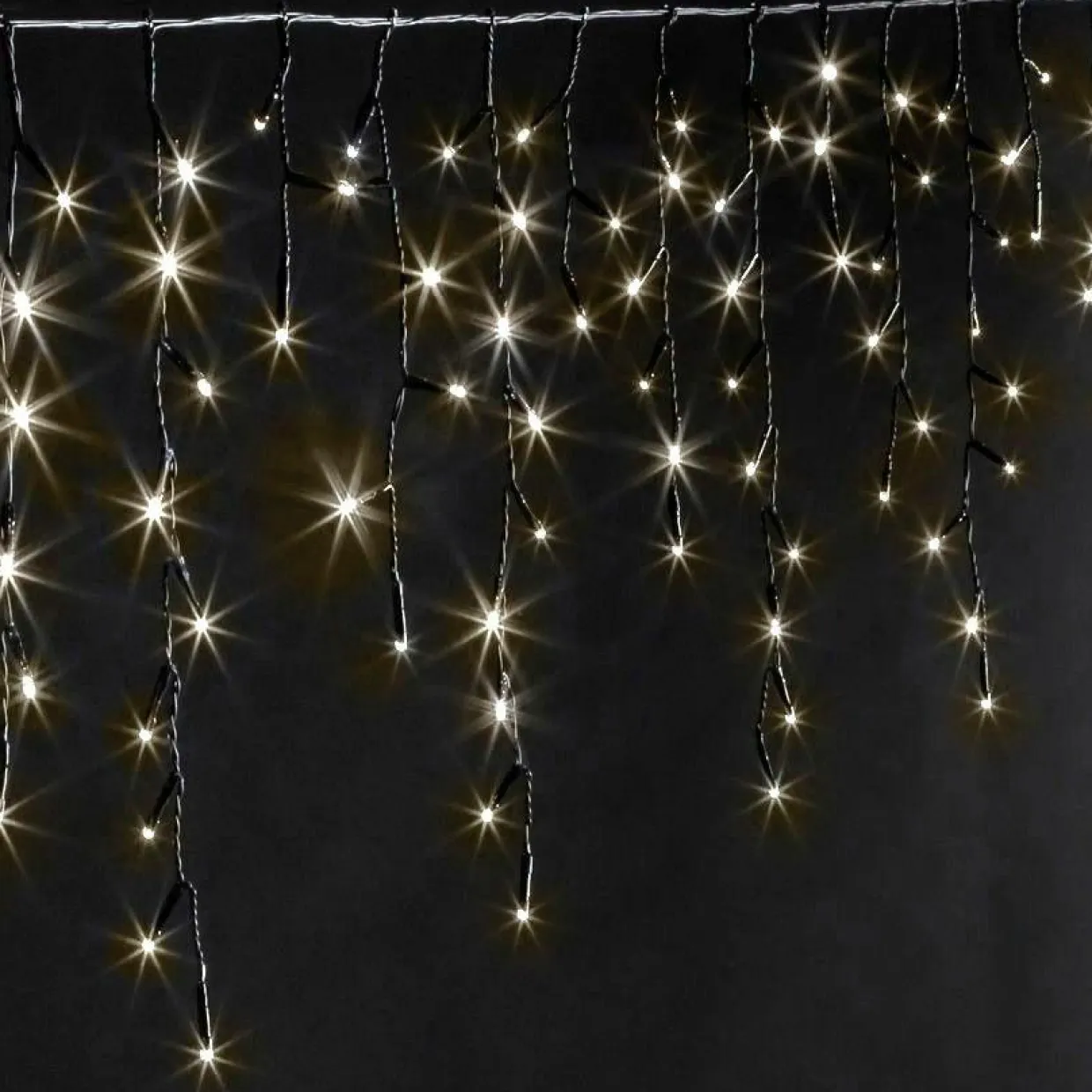 Stalactite lumineuse 20 m 490 LED câble noir Stars Blanc chaud