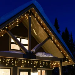 Stalactite lumineuse 20 m 490 LED câble noir Stars Blanc chaud doré