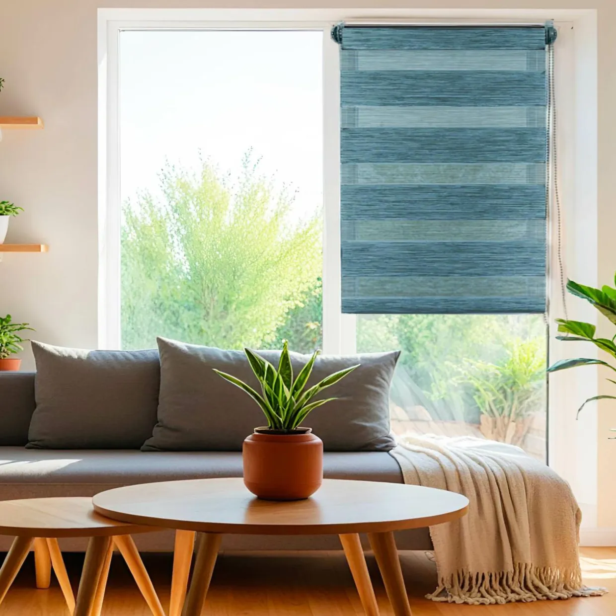 Store enrouleur Jour / Nuit (60 x 180 cm) Bleu chiné