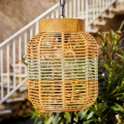 Suspension de jardin solaire résine tressée LED (D20 cm) Toscane Vert