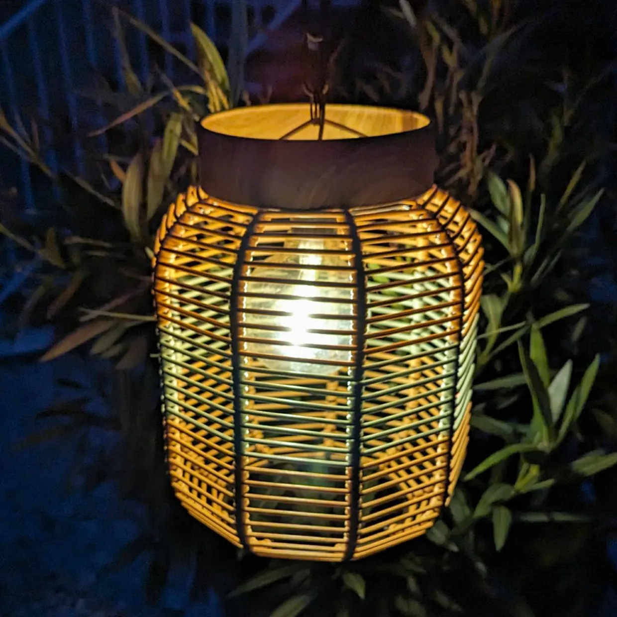 Suspension de jardin solaire résine tressée LED (D20 cm) Toscane Vert