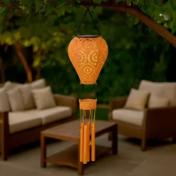Suspension de jardin solaire LED (H56 cm) Montgolfière Orange