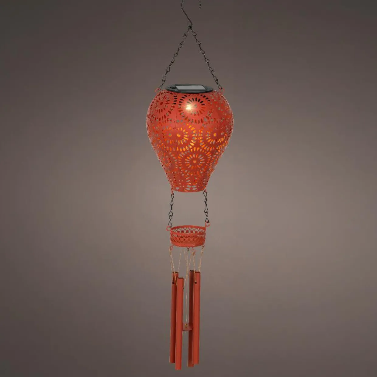 Suspension de jardin solaire LED (H56 cm) Montgolfière Rouge