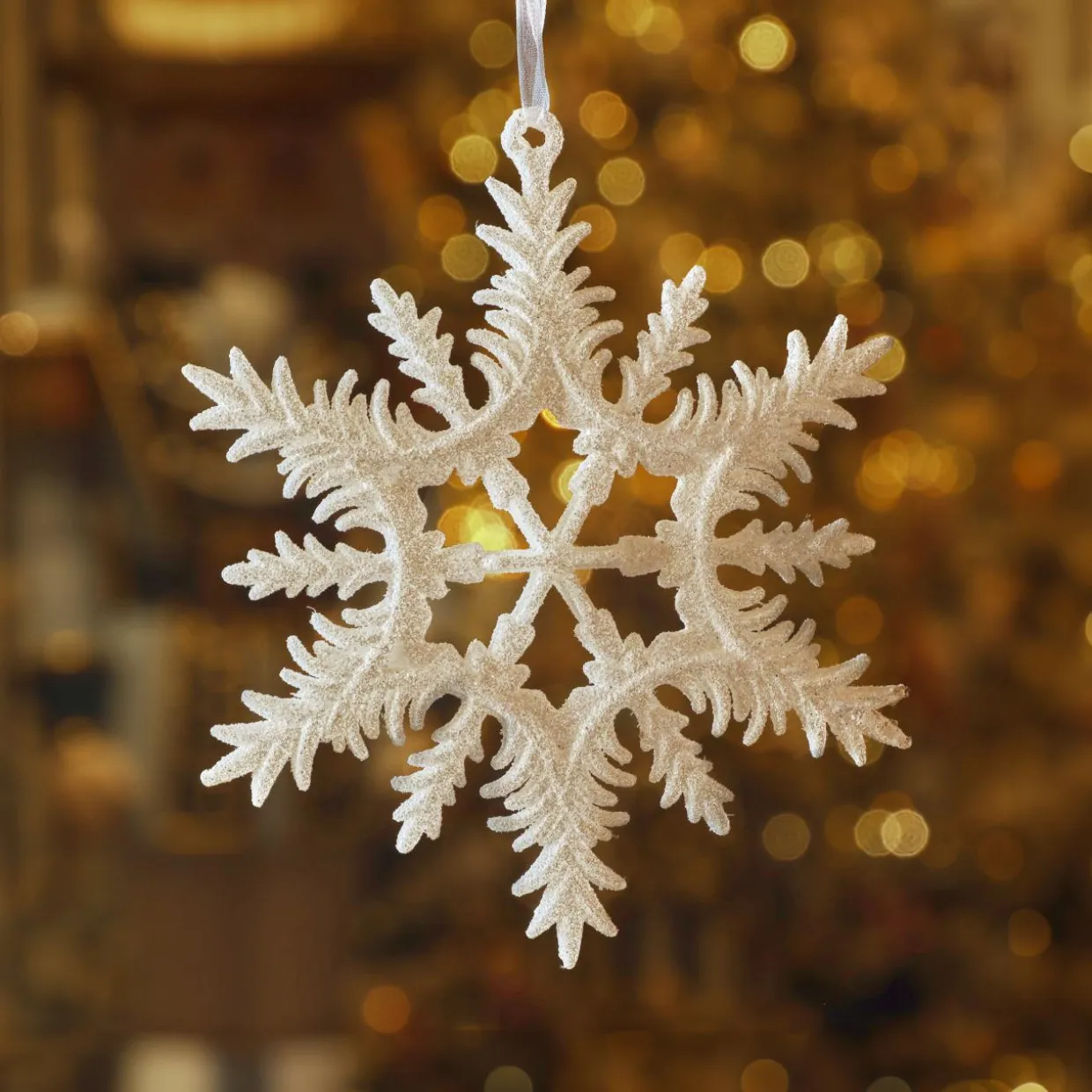 Suspension de Noël (D13 cm) Flocon éclat givré Blanc