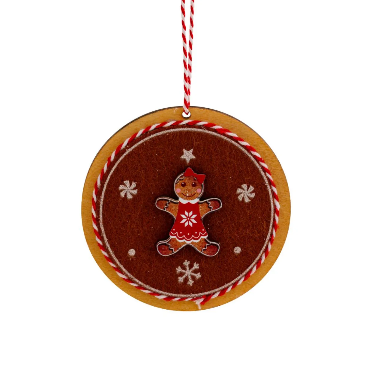 Suspension de Noël en bois (D9 cm) Rondin Pain d'épices Marron