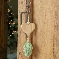 Suspension de Noël en bois (H25 cm) Coeur en bois Vert matcha