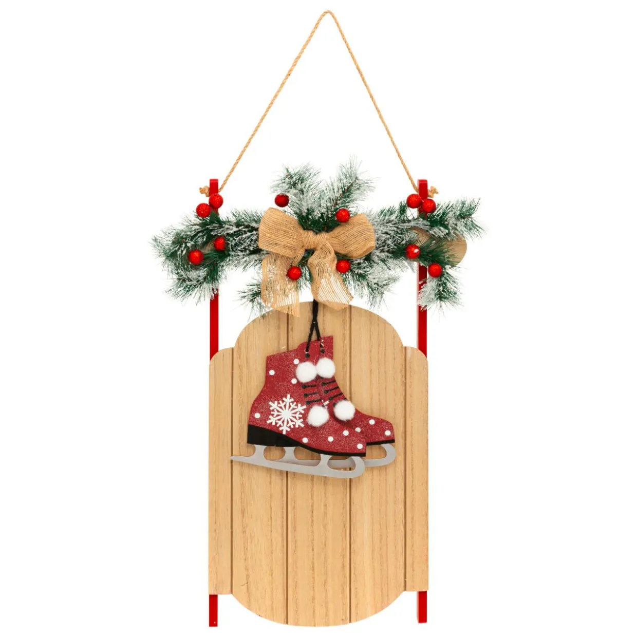Suspension de Noël en bois (H50 cm) Luge et patins à glace
