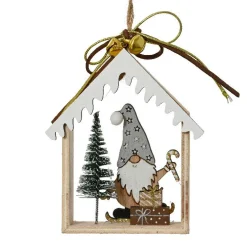 Suspension de Noël en bois (H11 cm) Maison du Père Noël Gris