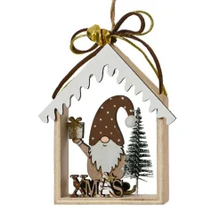 Suspension de Noël en bois (H11 cm) Maison du Père Noël Marron