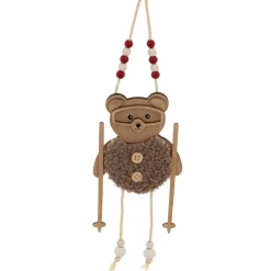 Suspension de Noël en bois (H16 cm) Ourson en ski Naturel
