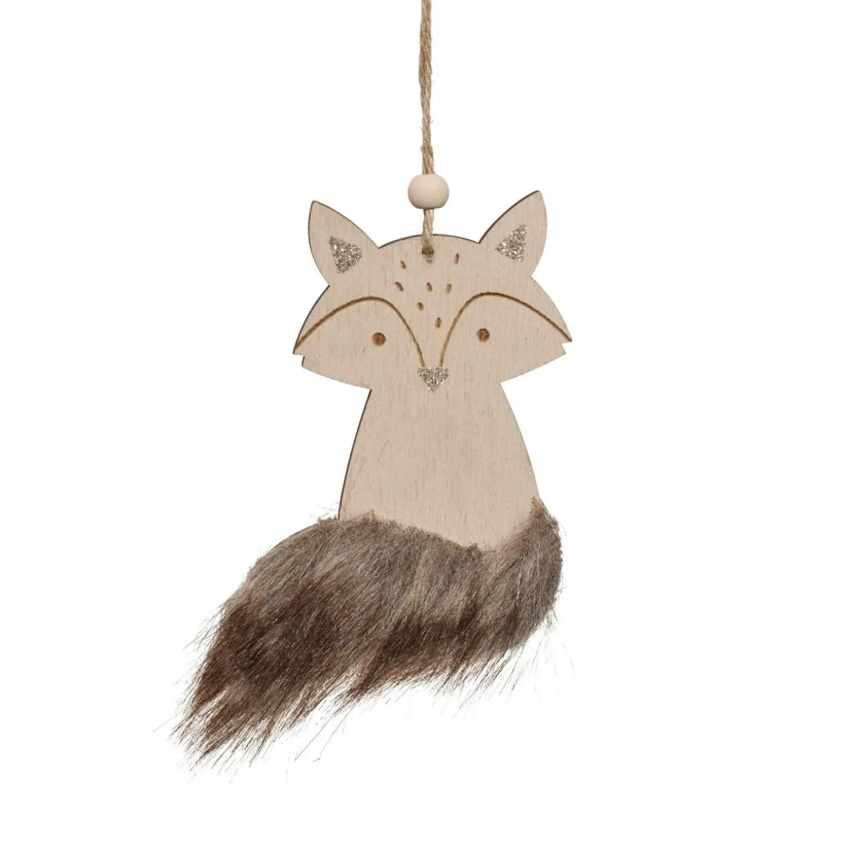 Suspension de Noël en bois (H12 cm) Renard douce fourrure Marron