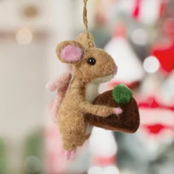 Suspension de Noël en laine (H9 cm) Souriceau Naturel