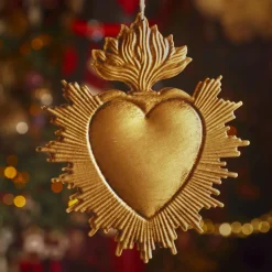 Suspension de Noël en metal (H14 cm) Coeur Exvoto Doré