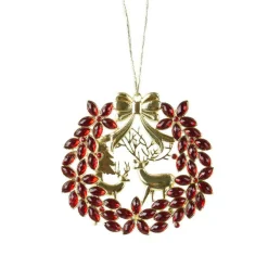 Suspension de Noël en métal (D9 cm) Couronne et strass Rouge et doré