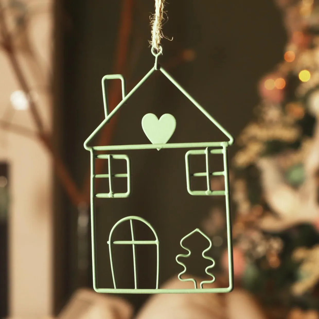 Suspension de Noël en métal (H13 cm) Maison d'hiver Vert clair