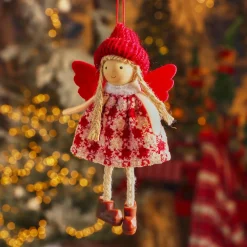 Suspension de Noël (H13 cm) Ange Isy Rouge