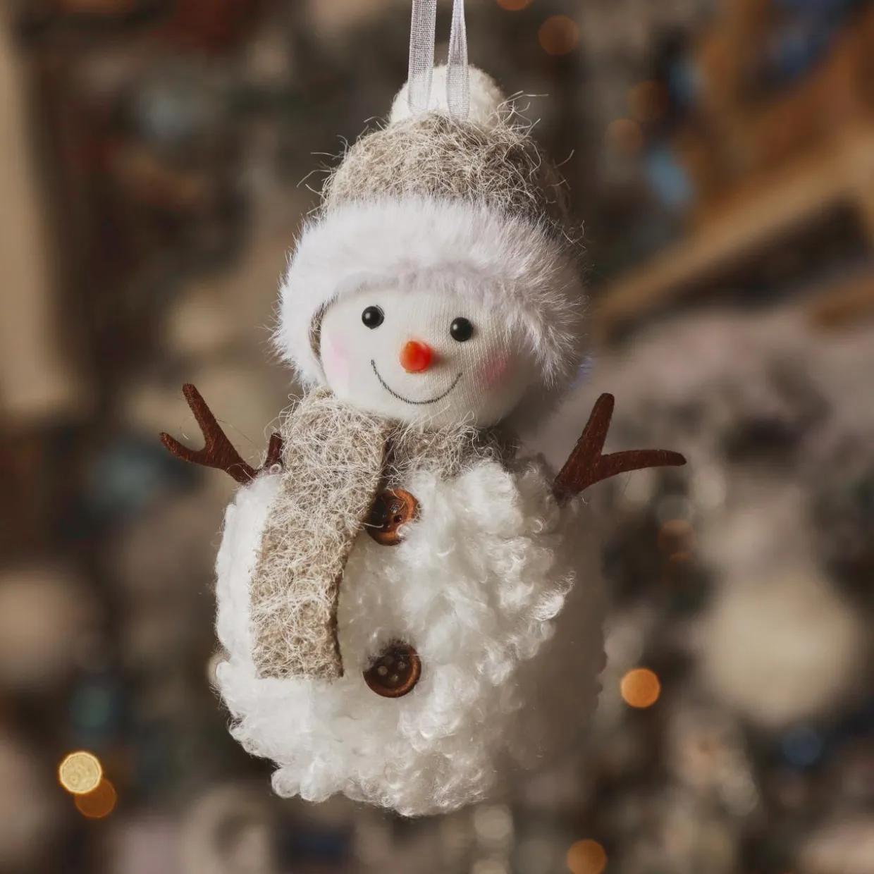 Suspension de Noël (H13 cm) Bonhomme de neige Glacy Gris