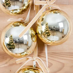Suspension de Noël (H70 cm) Boules et nœud velours Doré