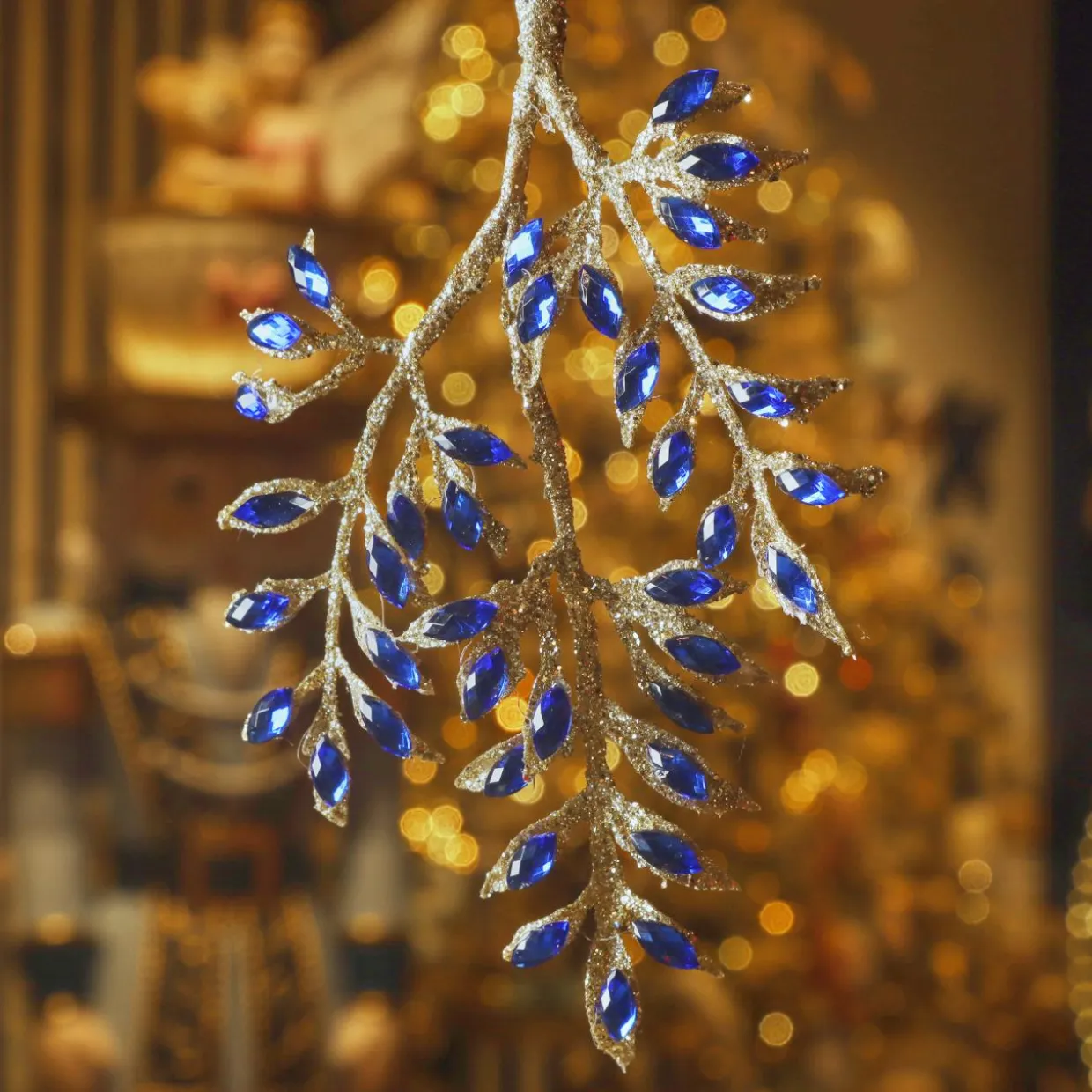 Suspension de Noël (H24 cm) Branche diamant Bleu nuit