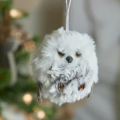 Suspension de Noël (H6 cm) Chouette d'hiver Fourrure grise