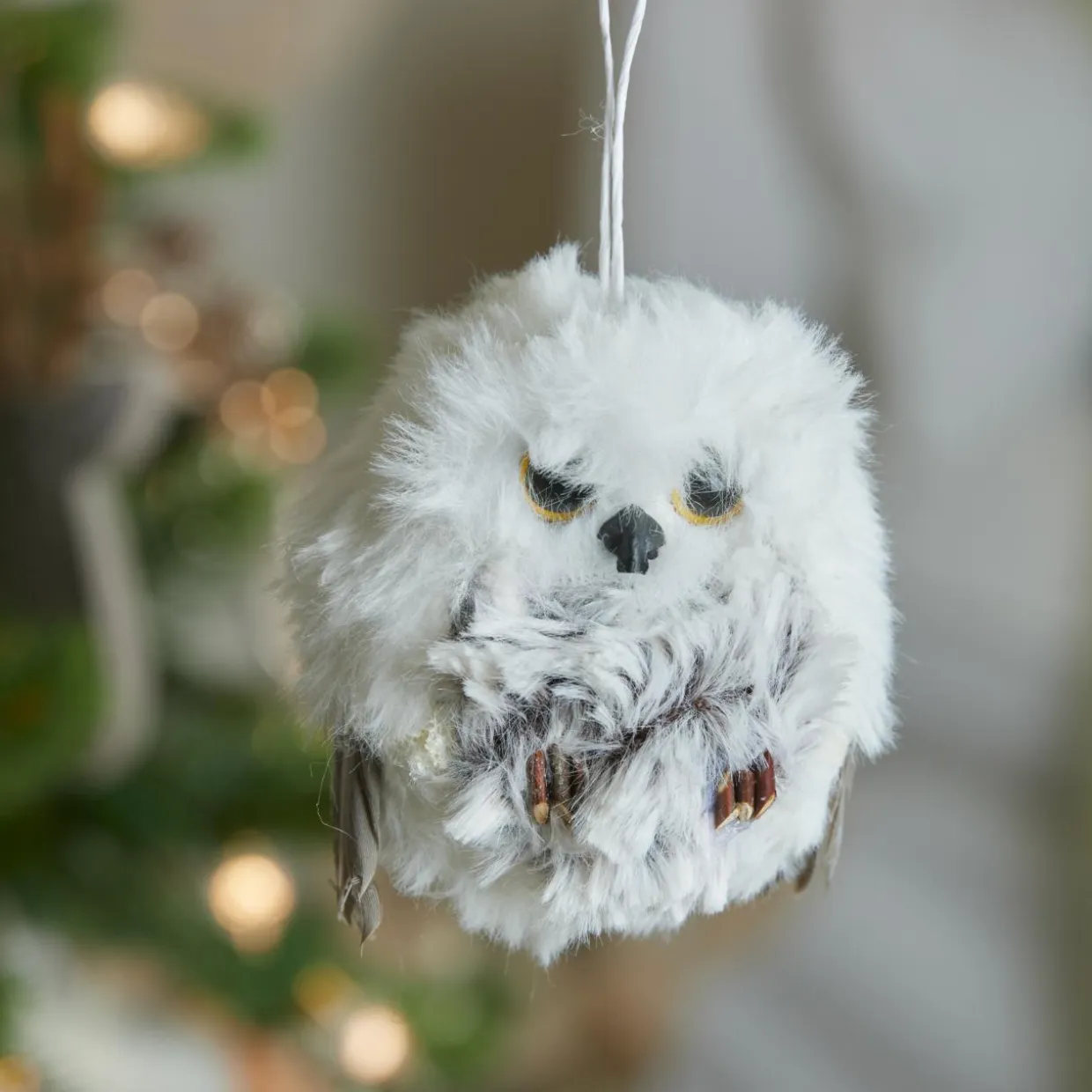 Suspension de Noël (H6 cm) Chouette d'hiver Fourrure grise