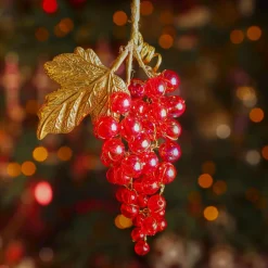 Suspension de Noël (H11 cm) Grappe givré Rouge et or