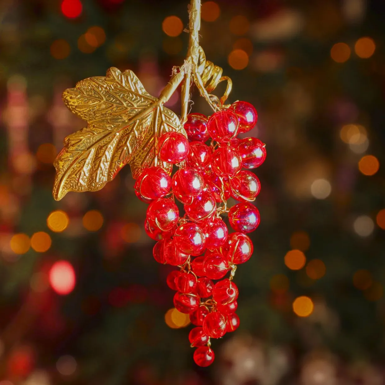 Suspension de Noël (H11 cm) Grappe givré Rouge et or