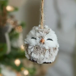 Suspension de Noël (H6 cm) Hibou d'hiver Fourrure grise