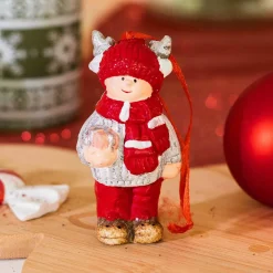 Suspension de Noël terre cuite (H8 cm) Chérubin Rouge