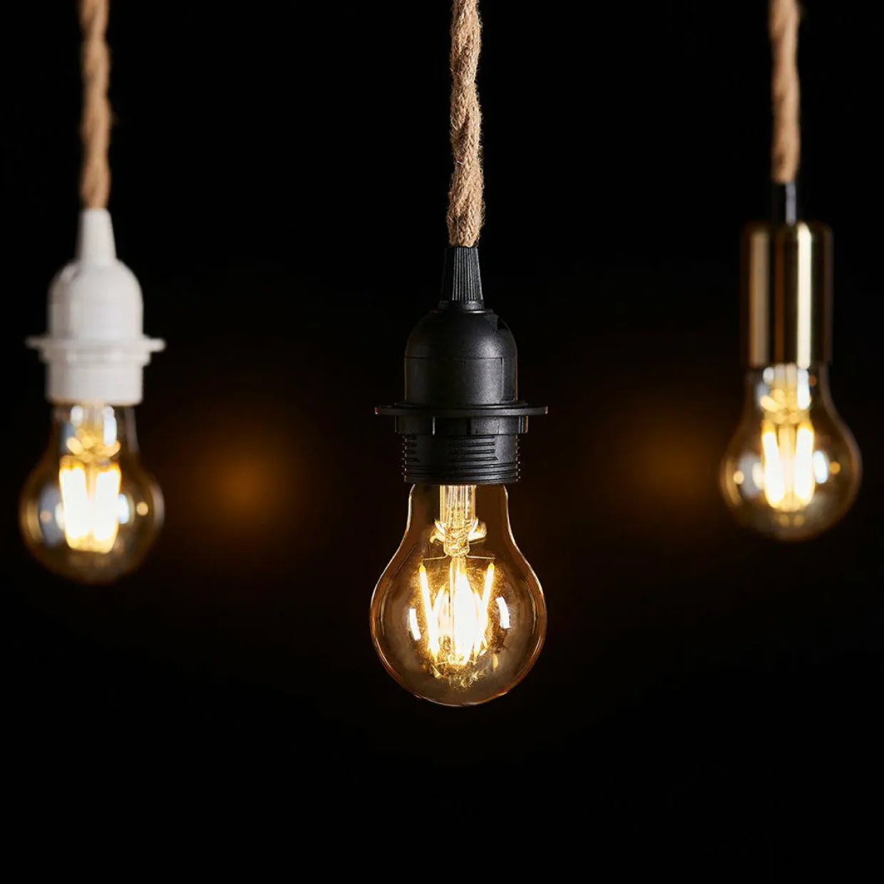 Suspension lumineuse chanvre (H90 cm) Corde Naturel et noir