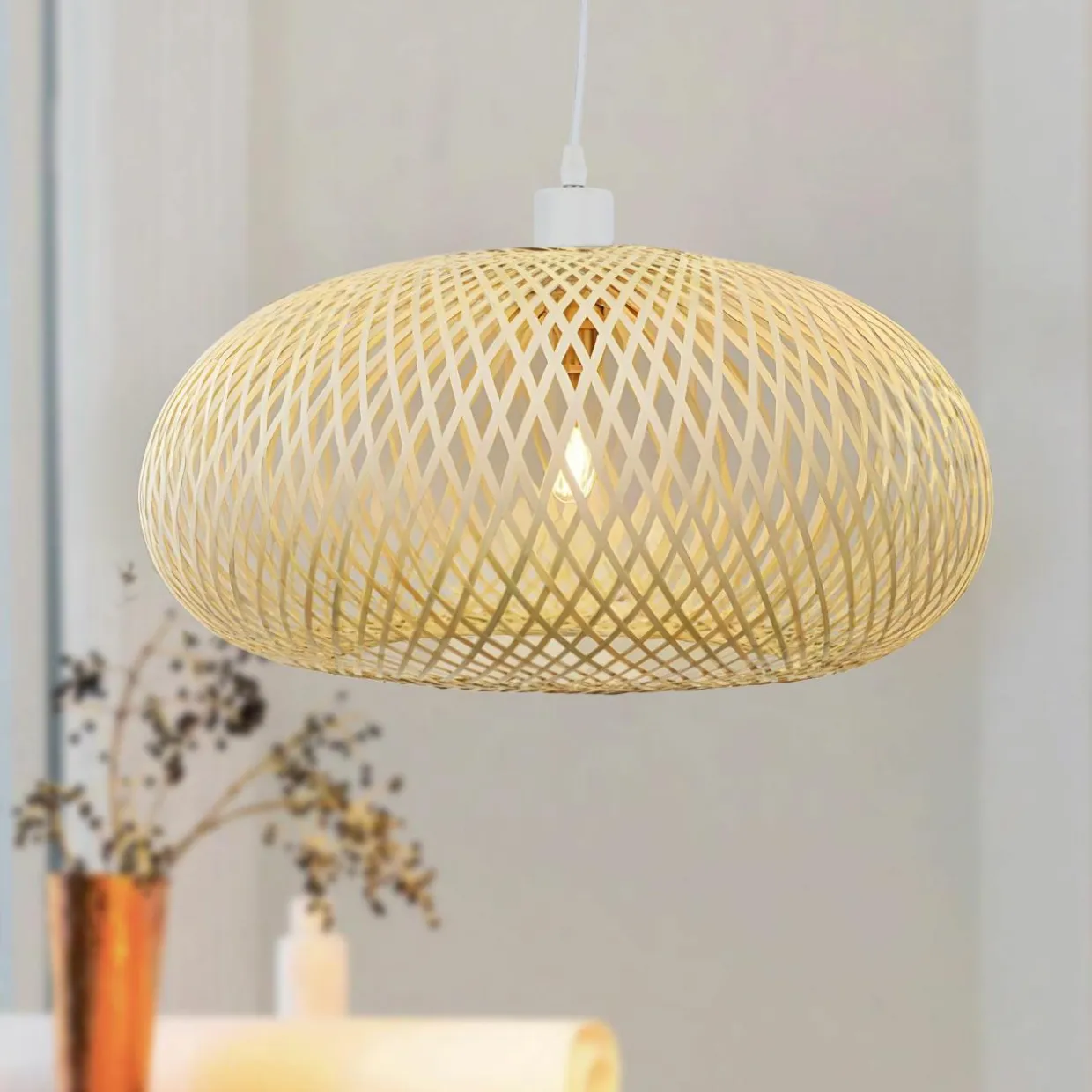 Suspension lumineuse en bambou (D46 cm) Rotana Naturel